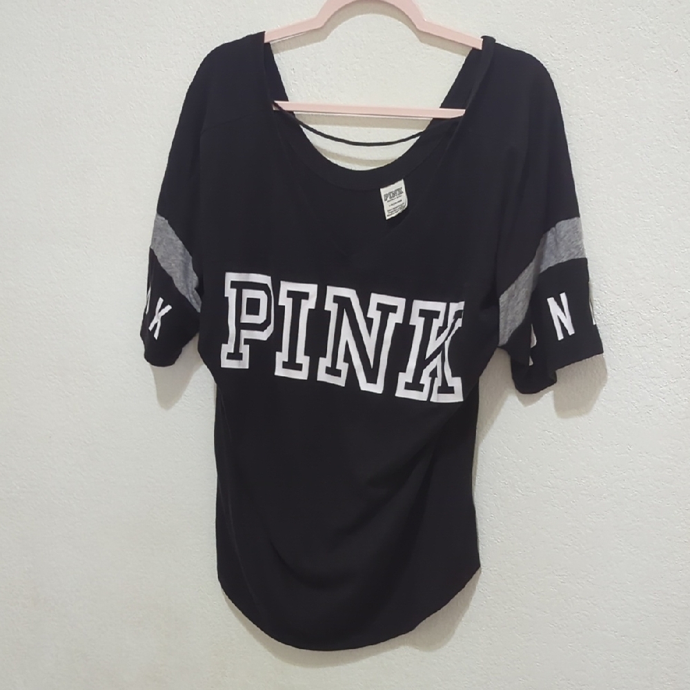 PINK Victoria's Secret Black Tee with Gray Accents
